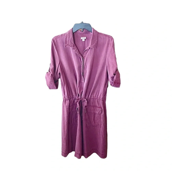 J. Jill drawstring waist midi dress SZ M adjustable sleeves v-neck purple - Picture 1 of 11